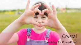  Presentation with heart love - Audience pleasing PPT layouts consisting of happy little girl making heart backdrop and a coral colored foreground