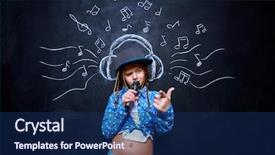  Presentation with microphone - Presentation theme with happy little girl singing background and a navy blue colored foreground