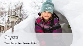  Presentation with cave - PPT theme featuring happy-little-girl-sitting background and a sky blue colored foreground