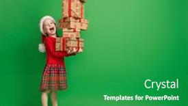  Presentation with girl christmas - Colorful presentation theme enhanced with happy little girl with christmas gift on bright color background red and green backdrop and a shamrock green colored foreground