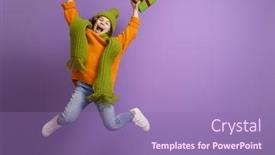  Presentation with color orange - Presentation design enhanced with happy little girl with christmas gift on bright color background purple orange and green background and a coral colored foreground