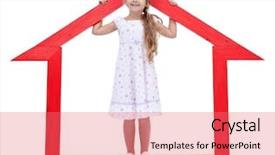 Presentation with new home - Colorful slide set enhanced with happy little girl with house backdrop and a coral colored foreground