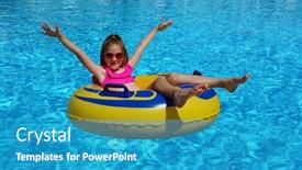  Presentation with swimming pool - Colorful presentation theme enhanced with happy-little-girl-with-inflatable backdrop and a teal colored foreground