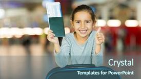  Presentation with ticket - Cool new presentation theme with happy little girl with passport backdrop and a ocean colored foreground