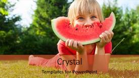  Presentation with garden - PPT theme enhanced with happy little girl with watermelon background and a red colored foreground