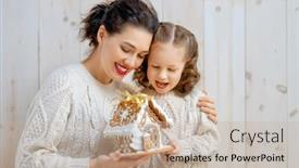  Presentation with gingerbread house - PPT layouts featuring happy-little-girl background and a mint green colored foreground