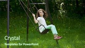  Presentation with swing - Colorful PPT theme enhanced with happy little girl on a swing in the summer park backdrop and a tawny brown colored foreground