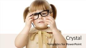  Presentation with book glasses - Audience pleasing slide set consisting of happy little girl with big book wearing black glasses back to school concept isolated over white backdrop and a coral colored foreground