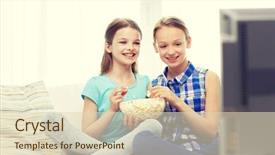  Presentation with movie popcorn - Audience pleasing presentation consisting of happy little girls watching comedy backdrop and a soft green colored foreground