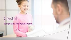  Presentation with pediatrician - Presentation having happy little patient with toy listening to pediatrician advice about proper medical treatment background and a lemonade colored foreground