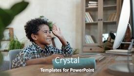  Presentation with monitor computer - Cool new theme with happy-little-schoolboy-sitting backdrop and a violet colored foreground