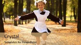  Presentation with home run - Audience pleasing theme consisting of happy-little-schoolgirl-run-home backdrop and a coral colored foreground