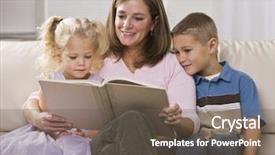  Presentation with family reading - Presentation theme with happy-looking mother reading background and a tawny brown colored foreground