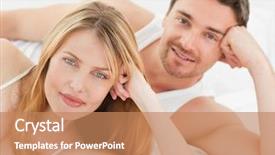  Presentation with lovers - Slides featuring happy lovers looking at the camera at home background and a coral colored foreground