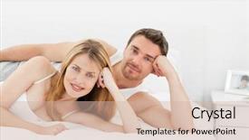  Presentation with lovers - Slide deck consisting of happy lovers looking at the camera at home background and a soft green colored foreground