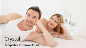  Presentation with lovers - Slide deck featuring happy lovers looking at the camera at home background and a lemonade colored foreground