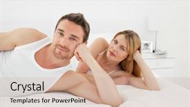  Presentation with lovers - Amazing PPT layouts having happy lovers looking at the camera at home backdrop and a soft green colored foreground