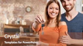  Presentation with movie theater loving couple - Presentation design having happy loving couple holding keys background and a  colored foreground