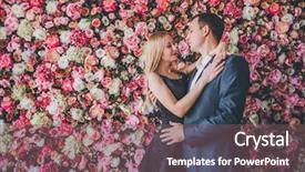  Presentation with flowers - Slides consisting of happy loving couple in the studio flowers wall background and a violet colored foreground