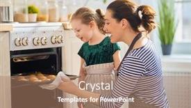  Presentation with mother child - PPT theme featuring happy-loving-family-are-preparing background and a coral colored foreground