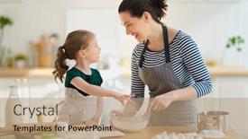  Presentation with bakery - Slide deck with happy-loving-family-are-preparing background and a coral colored foreground