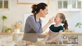  Presentation with mother child - PPT layouts with happy-loving-family-are-preparing background and a coral colored foreground