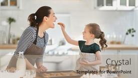  Presentation with mother child - PPT theme featuring happy-loving-family-are-preparing background and a coral colored foreground