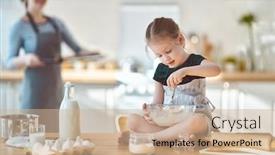  Presentation with bakery - Cool new slide deck with happy-loving-family-are-preparing backdrop and a coral colored foreground