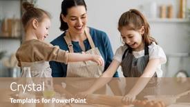  Presentation with family children - Amazing slide deck having happy-loving-family-are-preparing backdrop and a coral colored foreground