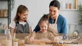  Presentation with family children - Slide deck having happy-loving-family-are-preparing background and a coral colored foreground