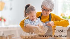  Presentation with bakery baking ingredients - Audience pleasing PPT theme consisting of happy-loving-family-are-preparing backdrop and a coral colored foreground