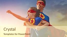  Presentation with child superhero - Audience pleasing presentation design consisting of happy loving family dad backdrop and a cream colored foreground