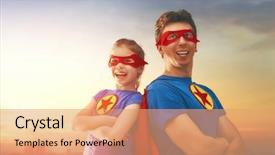  Presentation with child superhero - Presentation theme enhanced with happy loving family dad background and a coral colored foreground