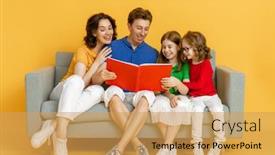  Presentation with children reading - Beautiful presentation theme featuring happy-loving-family-mother-father backdrop and a yellow colored foreground