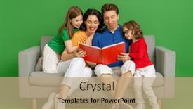  Presentation with children reading - Audience pleasing PPT theme consisting of happy-loving-family-mother-father backdrop and a coral colored foreground