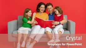  Presentation with children reading - Slide set consisting of happy-loving-family-mother-father background and a coral colored foreground