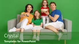  Presentation with movies - PPT theme consisting of happy-loving-family-on-bright background and a forest green colored foreground