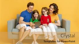  Presentation with loving mom - PPT theme having happy-loving-family-on-bright background and a yellow colored foreground