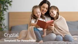  Presentation with family reading - Audience pleasing presentation design consisting of happy-loving-family-pretty-young backdrop and a coral colored foreground