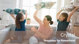  Presentation with family children - PPT theme with happy-loving-family-the-mother background and a coral colored foreground