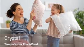  Presentation with mother child - Amazing PPT theme having happy-loving-family-the-mother backdrop and a coral colored foreground