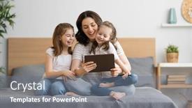  Presentation with loving mom - Amazing theme having happy-loving-family-young-mother backdrop and a gray colored foreground