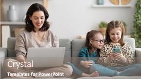  Presentation with loving mom - PPT layouts with happy-loving-family-young-mother background and a gray colored foreground