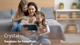  Presentation with loving mom - Colorful PPT theme enhanced with happy-loving-family-young-mother backdrop and a violet colored foreground