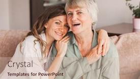 Presentation with older woman - PPT theme consisting of happy-loving-older-mature-mother background and a soft green colored foreground