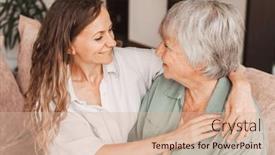  Presentation with older woman - PPT theme enhanced with happy-loving-older-mature-mother background and a lemonade colored foreground