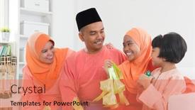  Presentation with raya - Colorful slide deck enhanced with happy-malay-family-portrait backdrop and a coral colored foreground