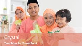  Presentation with raya - Cool new presentation theme with happy-malay-family-portrait backdrop and a coral colored foreground