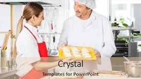  Presentation with female - Presentation enhanced with happy-male-and-female-chefs background and a lemonade colored foreground