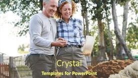  Presentation with female - Slide deck having happy-male-and-female-ranchers background and a tawny brown colored foreground